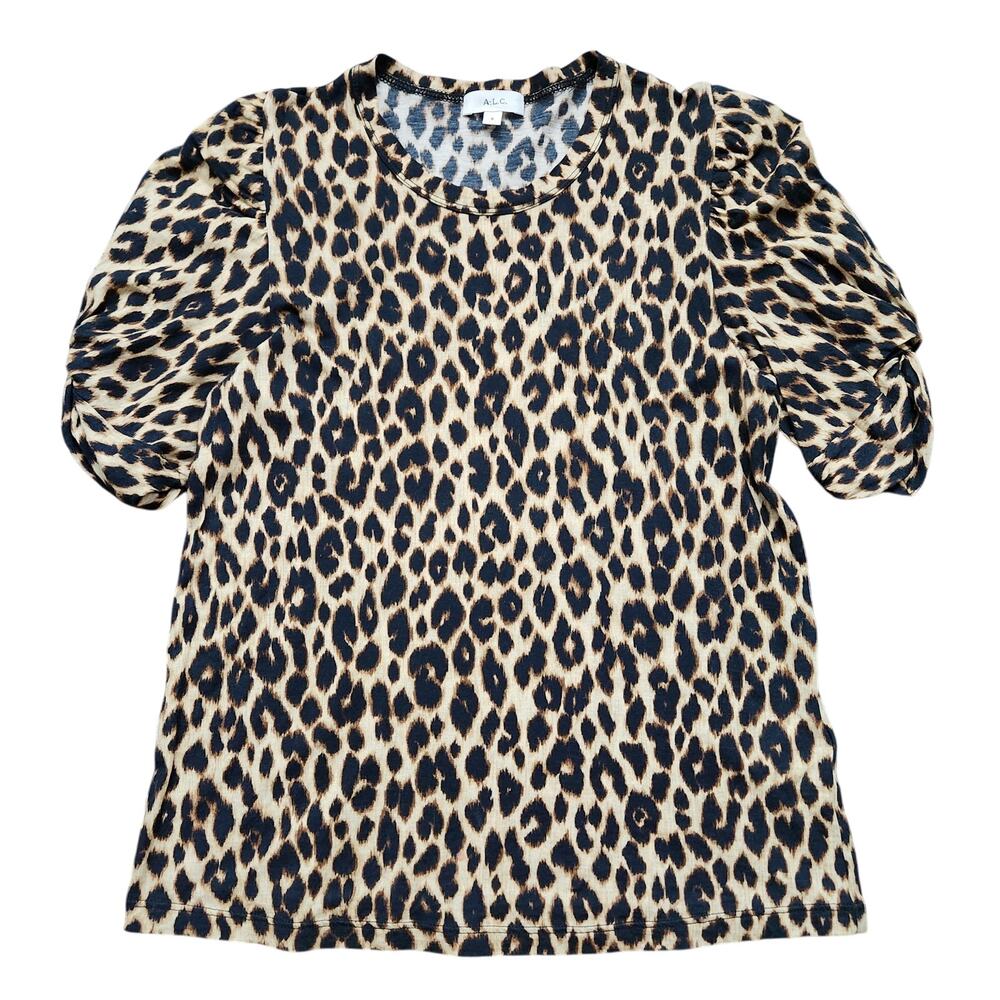 A.L.C. Leopard Print Puff Sleeve Blouse Size Small